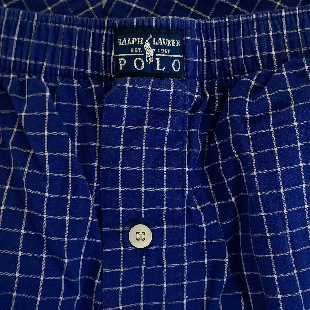 Polo Ralph Lauren Mens XL Blue White Windowpane Check Cotton Pajama Pants Lounge